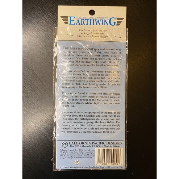 VINTAGE PUFFY STICKERS Fish - Lot of 3 California Pacific Designs 1994 Earthwing - Picture 3 of 7